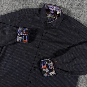 Robert Graham Mens M Classic Fit Check Button Up Shirt Flip Cuff Blue Black